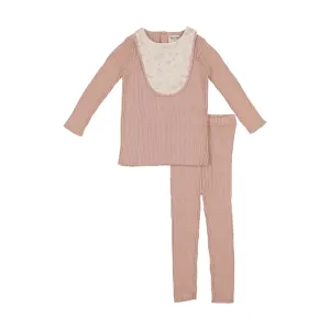 Bee & Dee Cloud Pink Knit Embroidered Bib Outfit