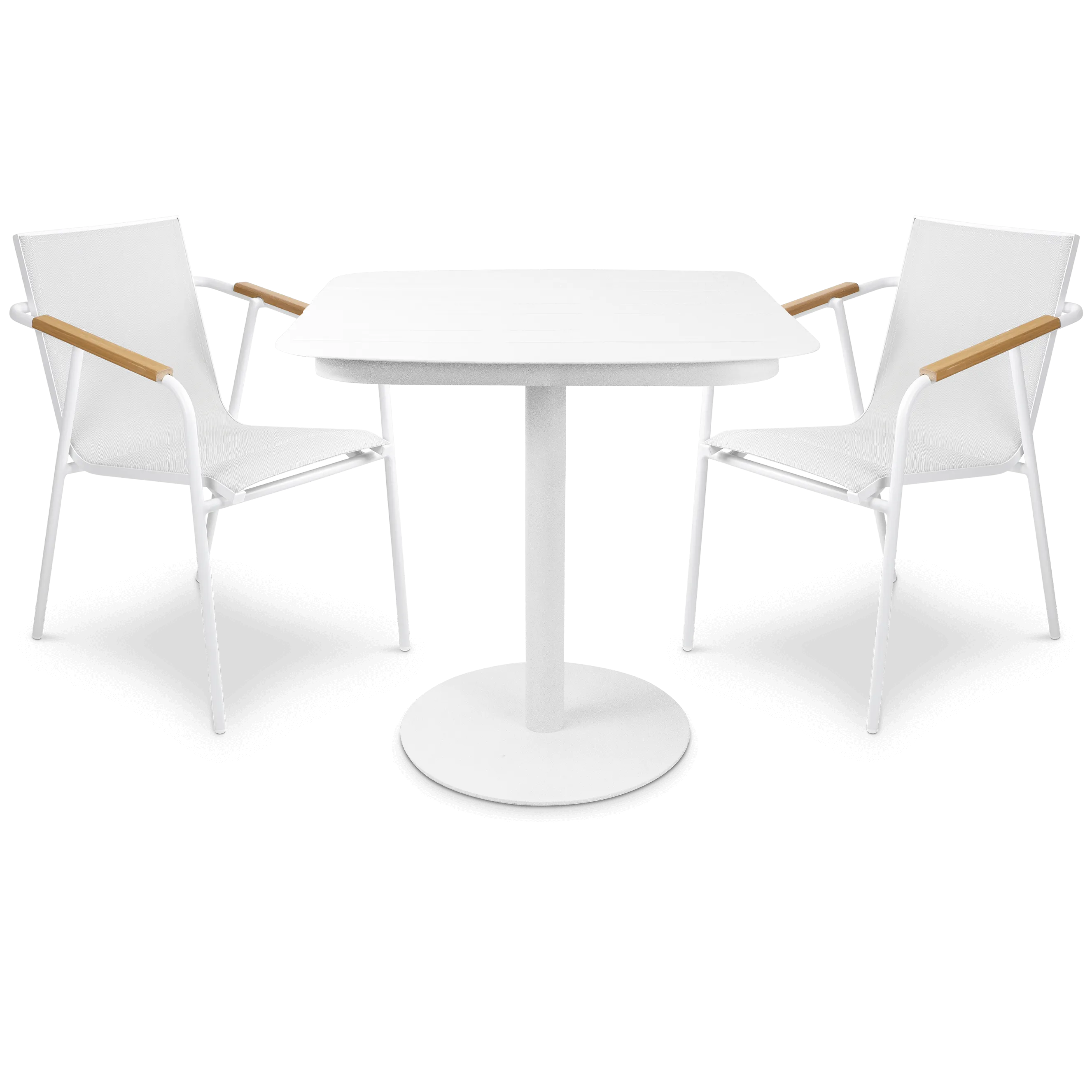 Cafe Collection Square 3pc Dining Suite in Arctic White with Aluminium Chairs