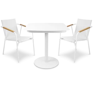 Cafe Collection Square 3pc Dining Suite in Arctic White with Aluminium Chairs