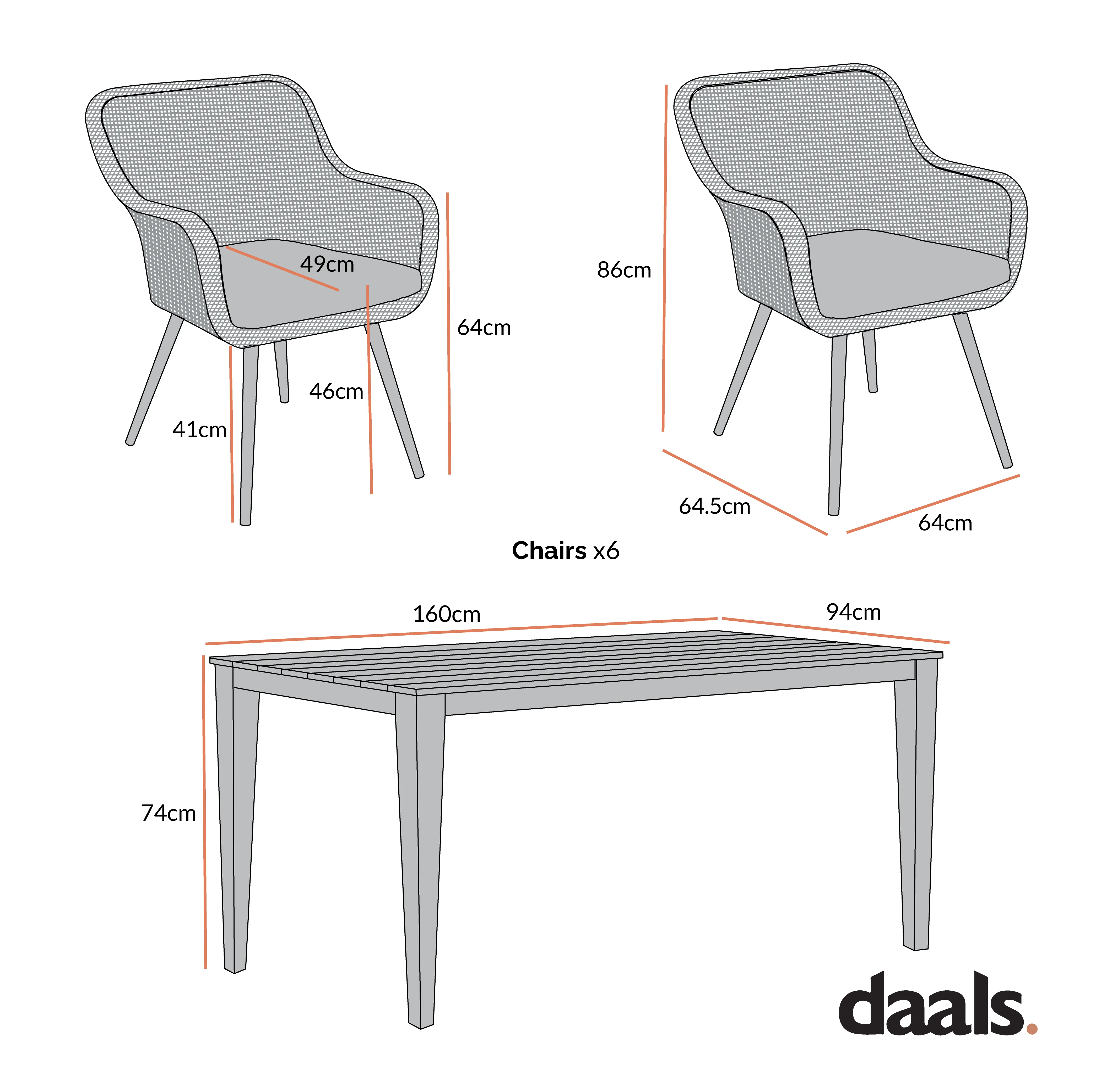 Cliveden Outdoor Aluminium Washed Wood Effect and Round Wicker Rattan 6-Seater Dining Set