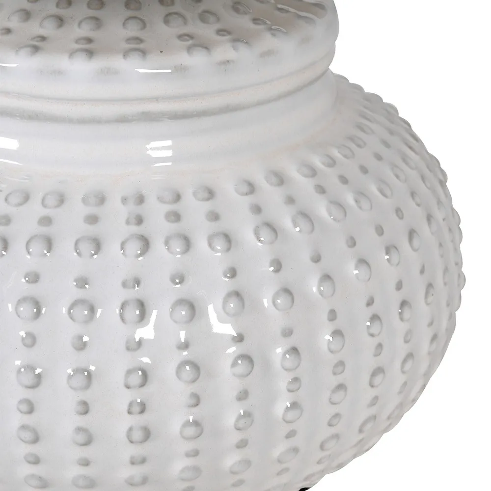 Dinky Cream Dimple Lamp with Linen Shade 40cm