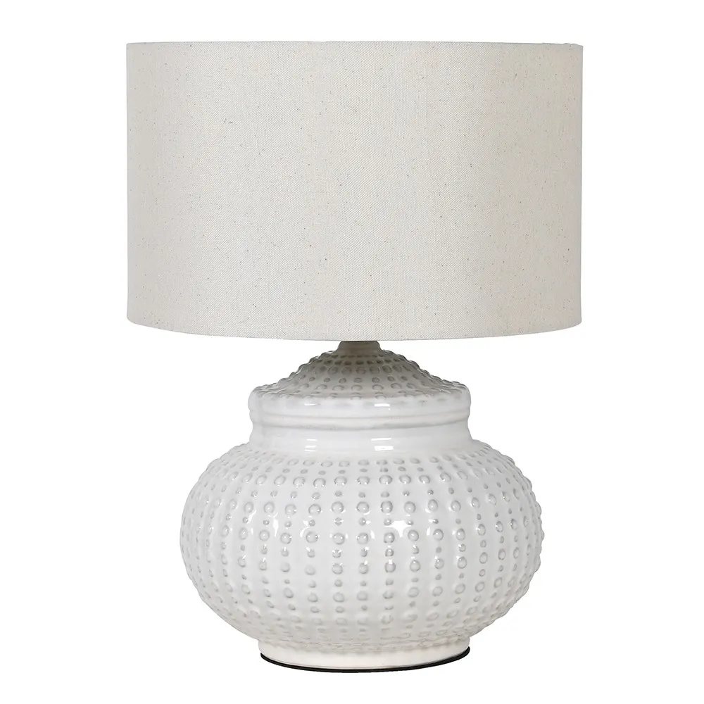Dinky Cream Dimple Lamp with Linen Shade 40cm