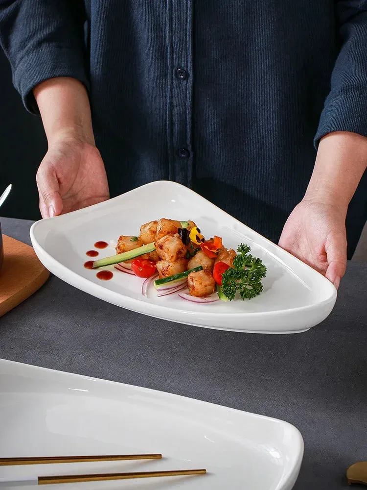 Elegant White Ceramic Triangular Plate