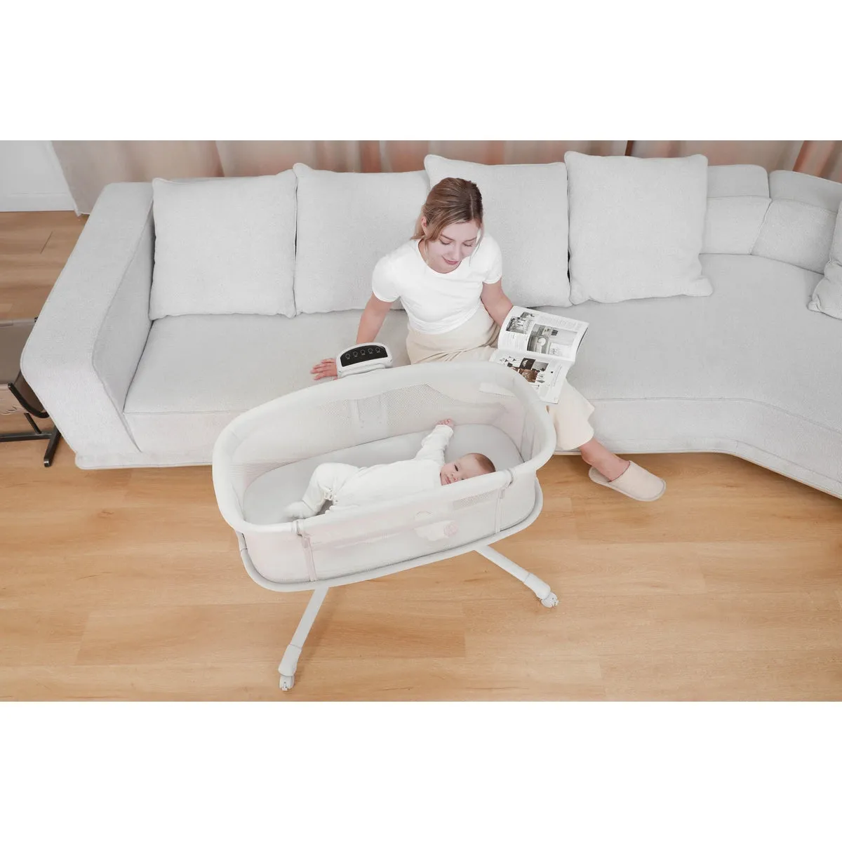 Mastela Bassinet Dream Starlight Bedside Bassinet Lite Grey Birth  to 12M