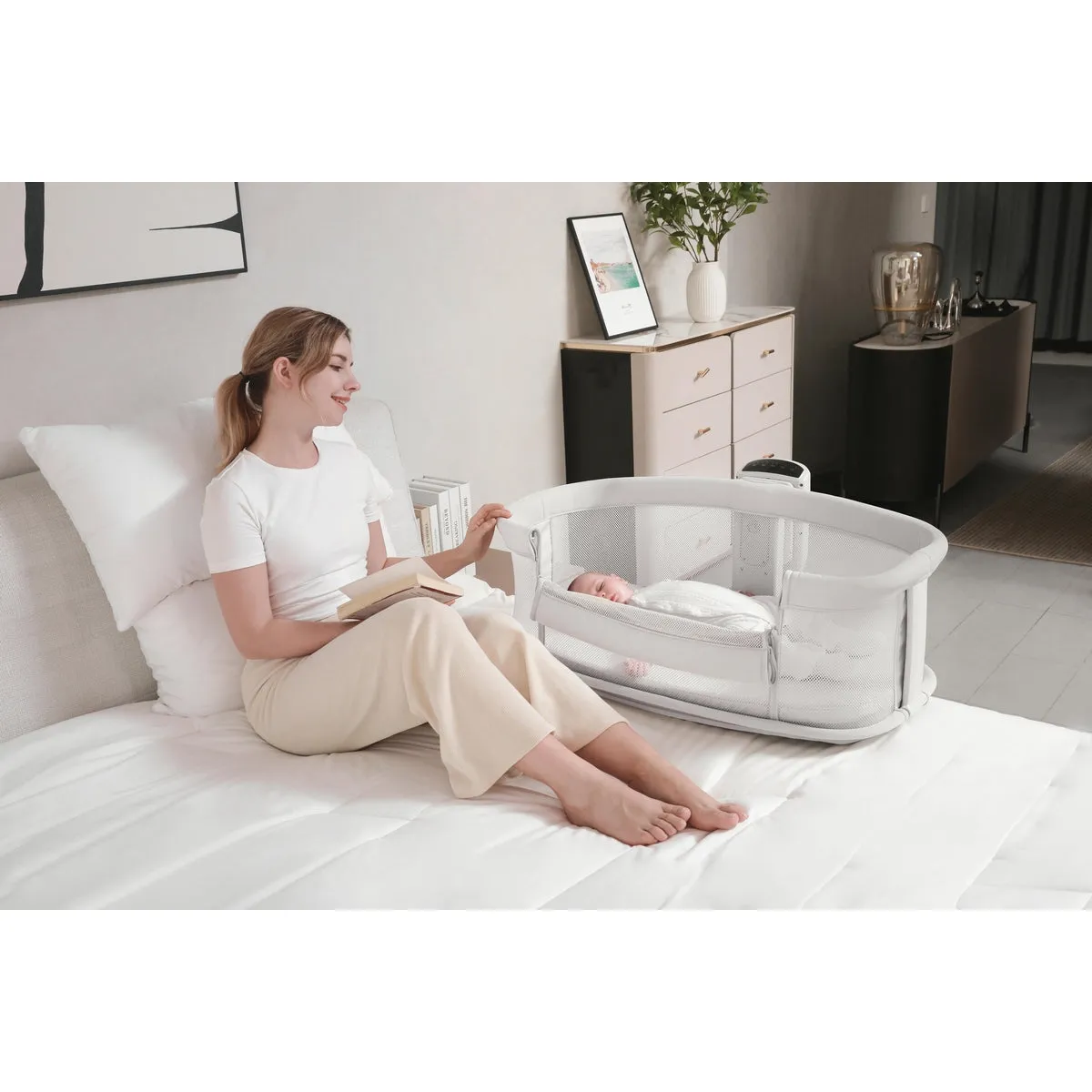 Mastela Bassinet Dream Starlight Bedside Bassinet Lite Grey Birth  to 12M
