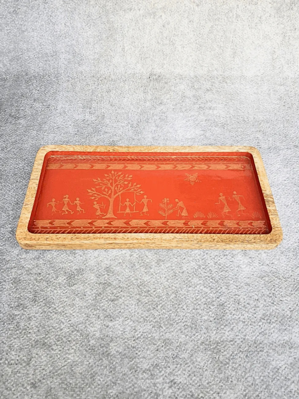 Warli Tray Orange Playground Motif
