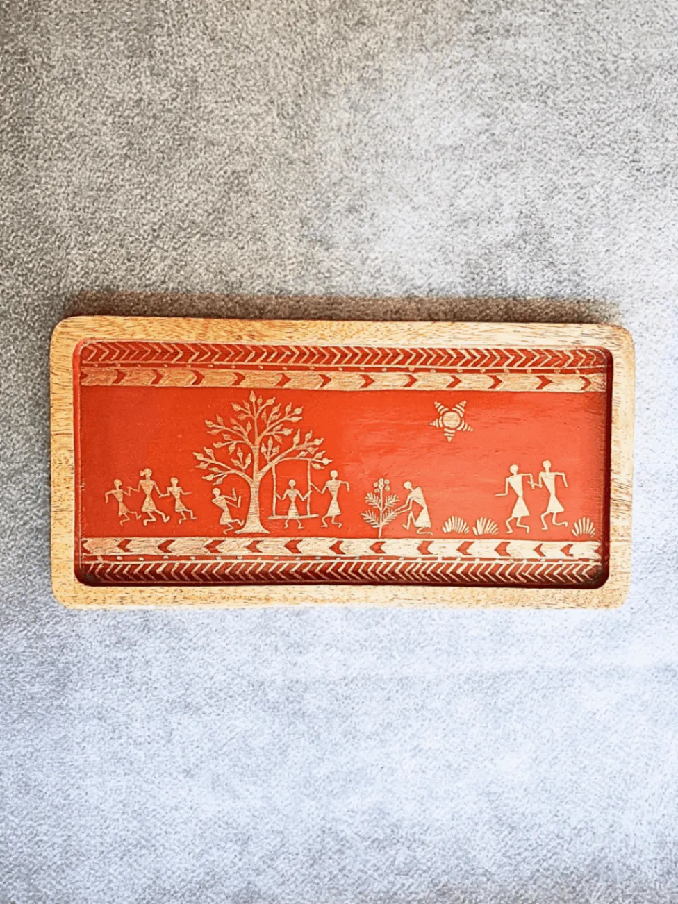 Warli Tray Orange Playground Motif